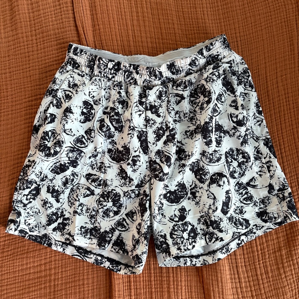 lululemon Black and White Citrus Swim Trunks